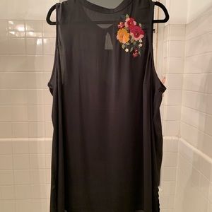 Black chiffon blouse with floral embroidery